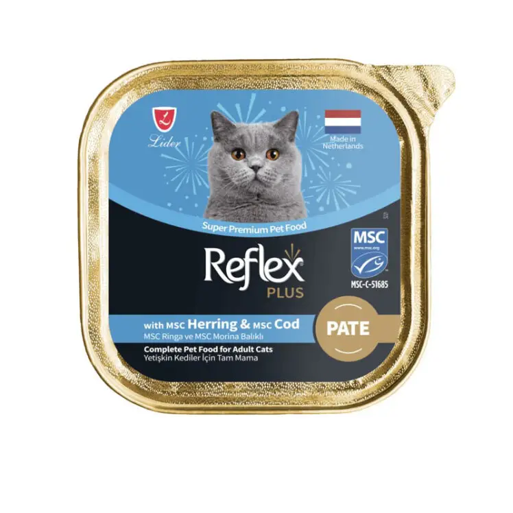 ووم کاسهای گربه رفلکس پلاس پته شاه ماهی و ماهی کاد Reflex Plus Pate Cat Food With Herring & Cod