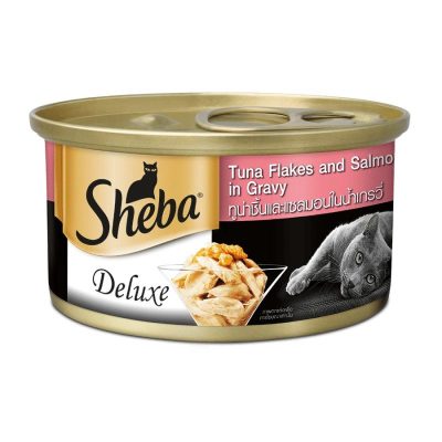 کنسرو گربه شیبا طعم فیله تن و سالمون در سس sheba tuna flakes & salmon