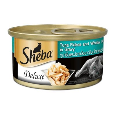 کنسرو گربه شیبا طعم فیله تن و ماهی سفید در سس sheba tuna flakes & white fish